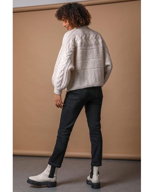 D.u.s.k Natural Cable Knit High Neck Jumper