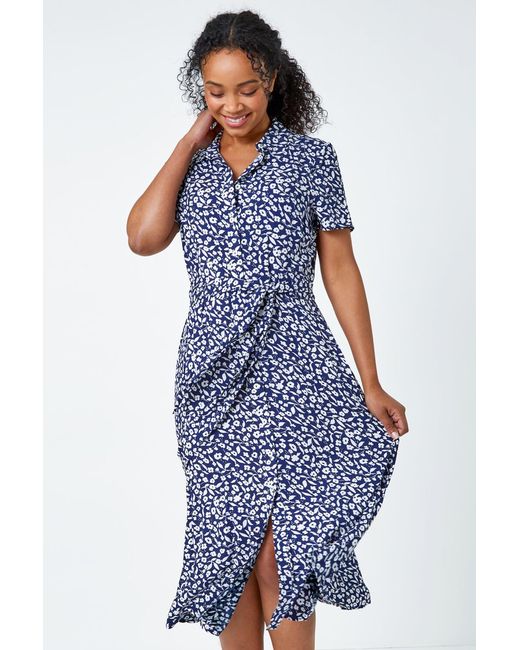 Roman Petite Blue Ditsy Floral Shirt Dress