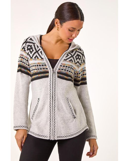 Roman Gray Nordic Print Knitted Zip Up Hoodie