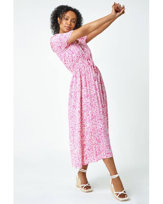 Roman Pink Originals Petite Ditsy Floral Stretch Midi Dress