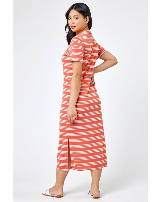 Roman Petite Multicolor Stripe Print Polo Shirt Dress