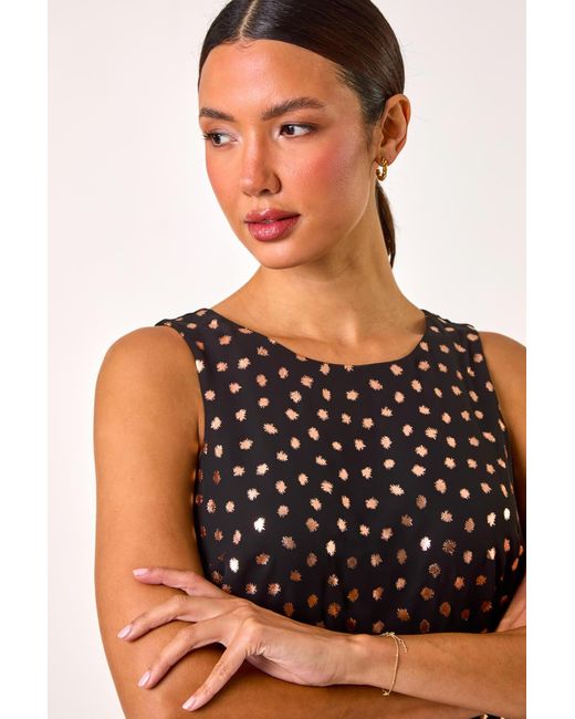 Roman Black Foil Spot Print Double Layer Top
