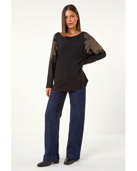 Roman Black Leaf Hotfix Batwing Knit Jumper