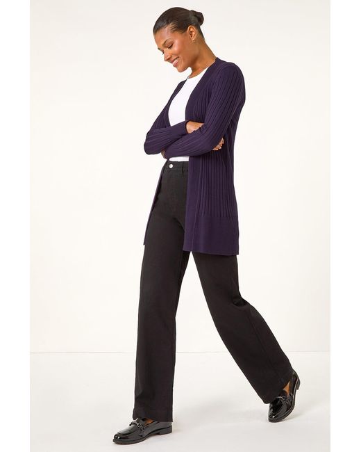 Roman Blue Longline Ribbed Knit Cardigan