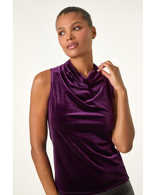 Roman Red Velvet Cowl Neck Stretch Top