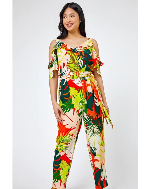 Roman Petite Multicolor Tropical Print Frill Jumpsuit