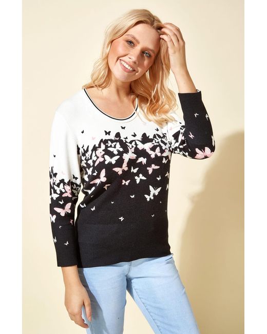 Roman White Butterfly Print Jumper