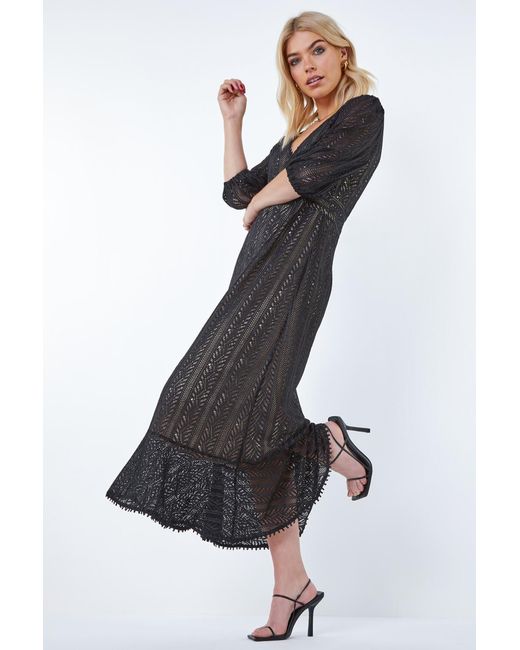 D.u.s.k Black Stretch Lace Frill Hem Dress