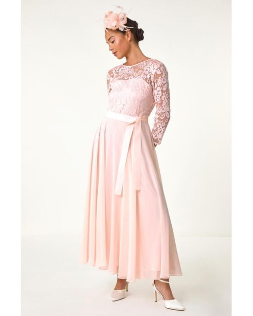 Roman Petite Pink Lace Tie Waist Maxi Dress