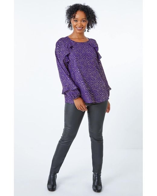 Roman Petite Purple Metallic Spot Frill Top