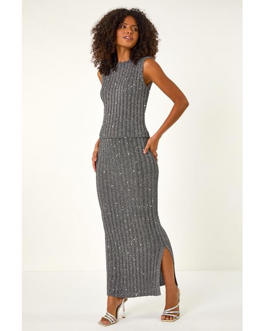 D.u.s.k Metallic Ribbed Shimmer Knit Midi Skirt