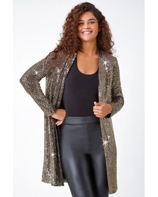 Roman Black Longline Sequin Stretch Jacket