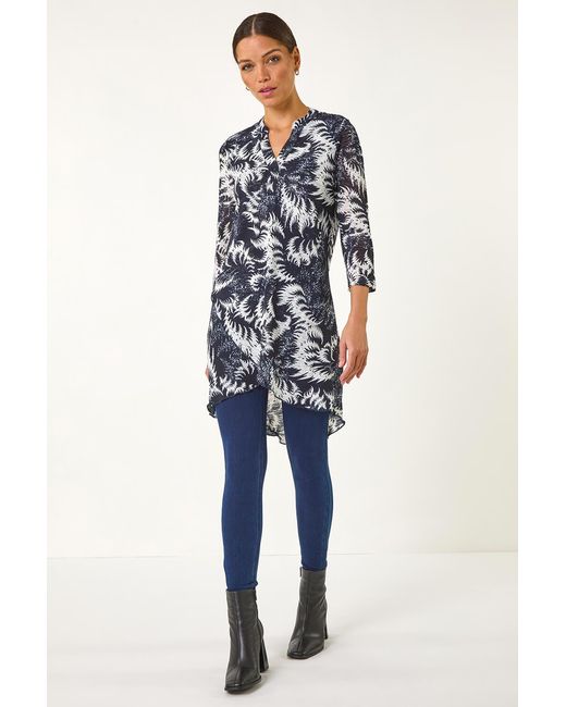 Roman Blue Abstract Print Layered Tunic Top