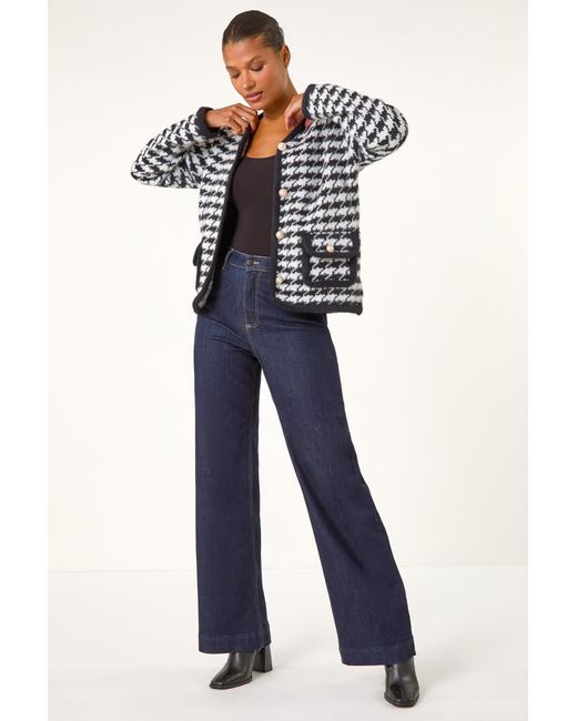 Roman Blue Houndstooth Button Cardigan