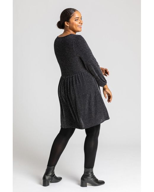 Roman Curve Metallic Sparkle Swing Dress