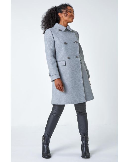 Roman Blue Petite Double Breasted Military Coat