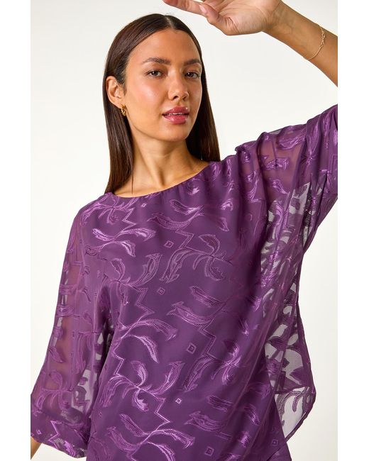 Roman Purple Zig Zag Burnout Overlay Tunic Top