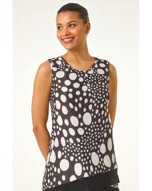 Roman Black Spotted Print Asymmetric Vest Top