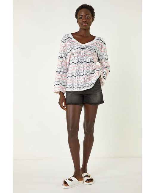 Roman White Multi Wave Scallop Crochet Jumper