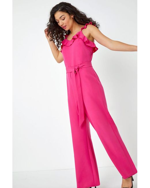 D.u.s.k Pink Frill Detail Wide Leg Jumpsuit