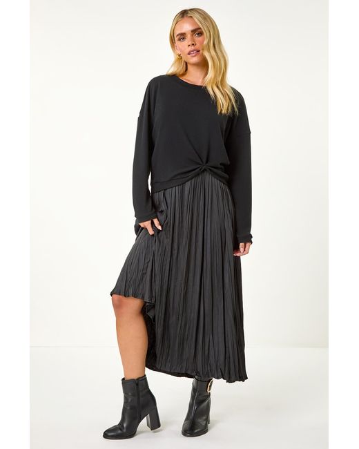 Roman Petite Black Ribbed Long Sleeve Knit Top