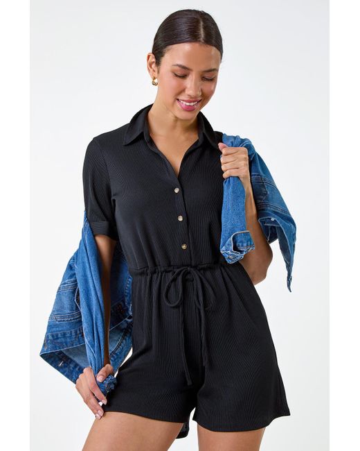 Roman Blue Ribbed Stretch Playsuit