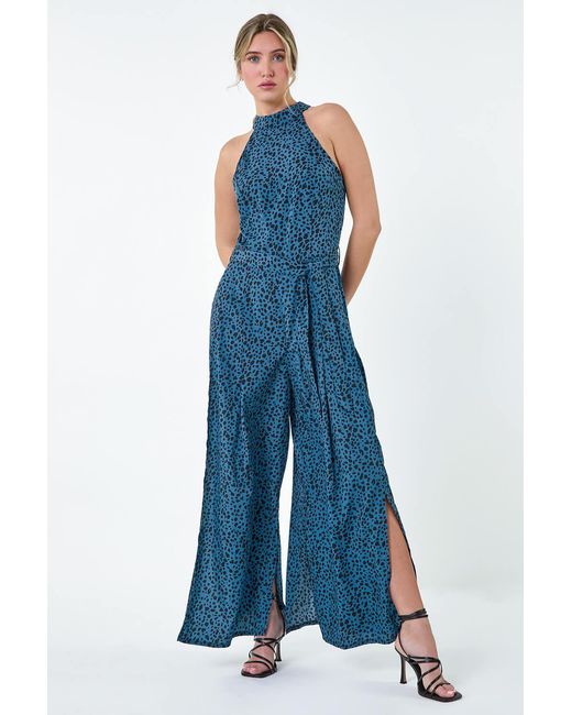 D.u.s.k Blue Spot Halter Side Split Jumpsuit