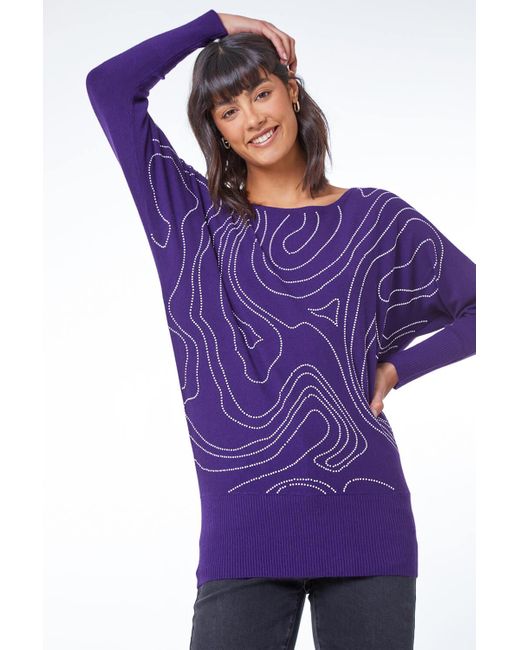 Roman Purple Embellished Linear Print Jumper