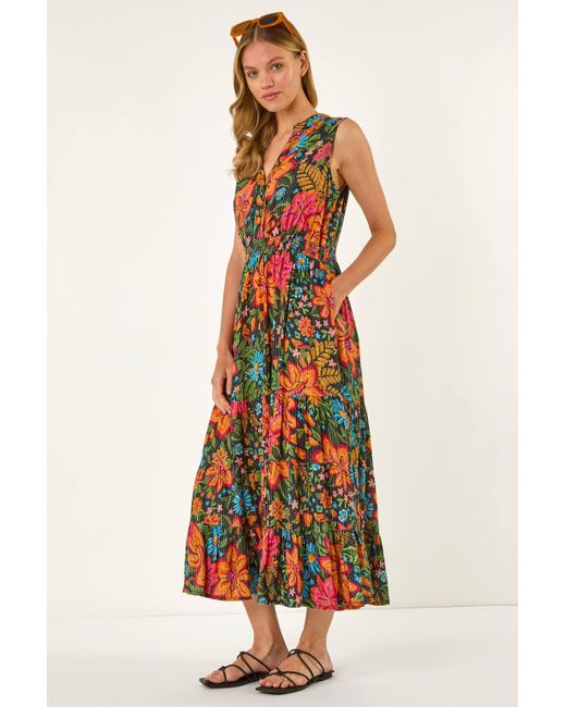Roman Floral Shirred Maxi Dress