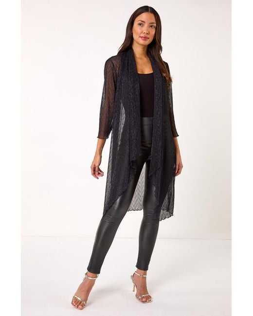 Roman Black Shimmer Plisse Longline Kimono