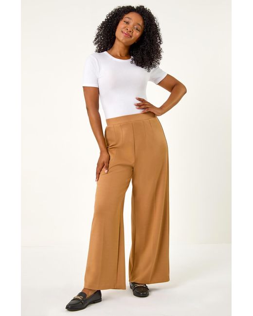 Roman Petite Natural Wide Leg Ponte Stretch Trouser