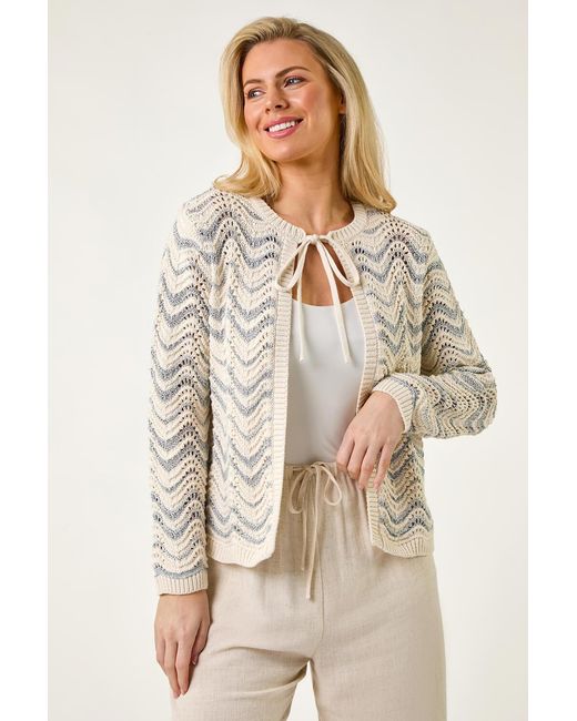 Roman Petite Metallic Wave Knit Cardigan