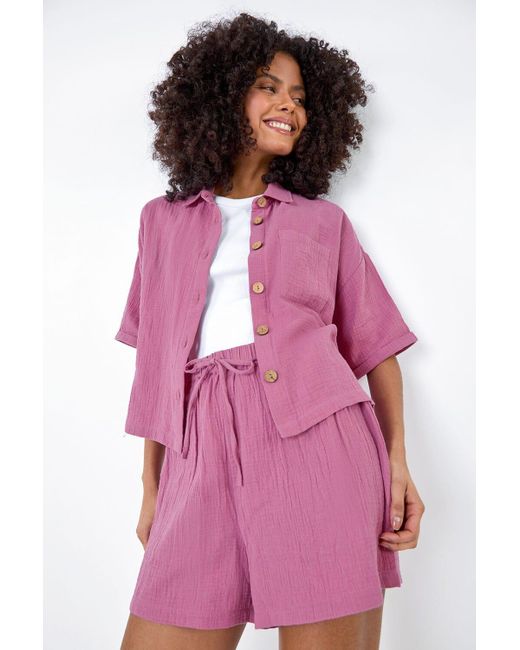 Roman Purple Dusk Fashion Cotton Tie Detail Shorts