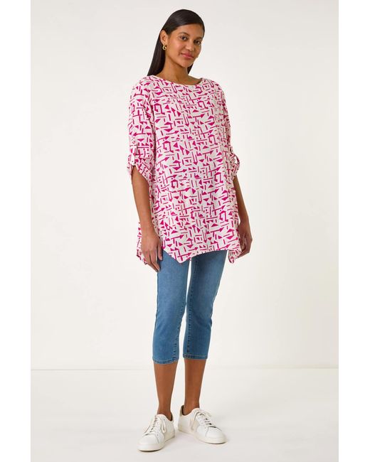 Roman Pink Absract Print Longline Top
