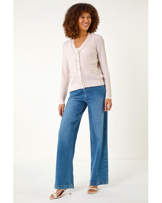 Roman Pink Fringe Button Knit Cardigan