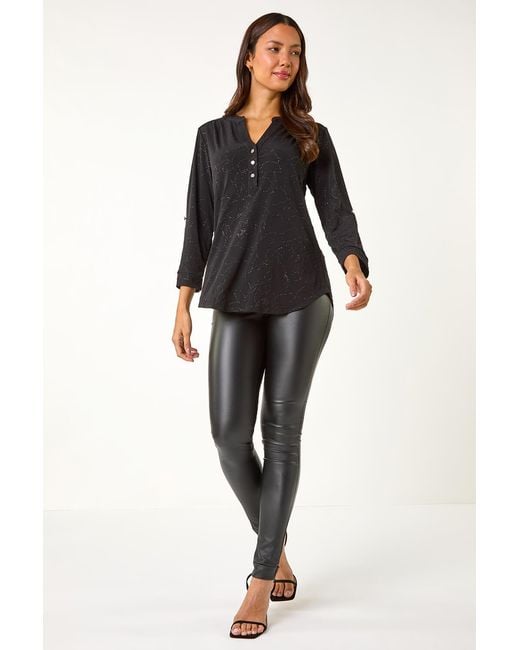 Roman Black Metallic Linear Floral Stretch Shirt