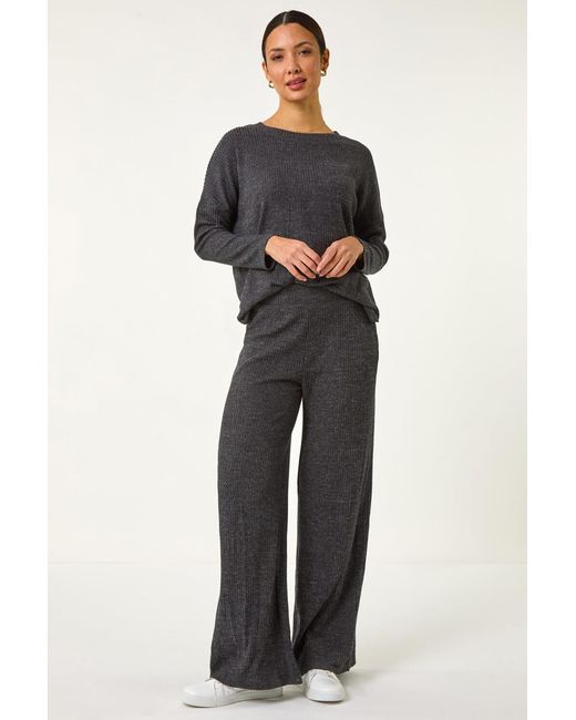 Roman Black Relaxed Ribbed Side Split Top