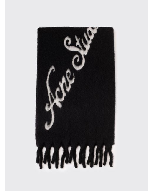 Acne Black Wool Logo Scarf