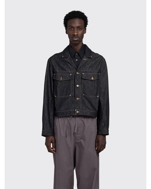 Lemaire Blue Trucker Jacket With Studs for men