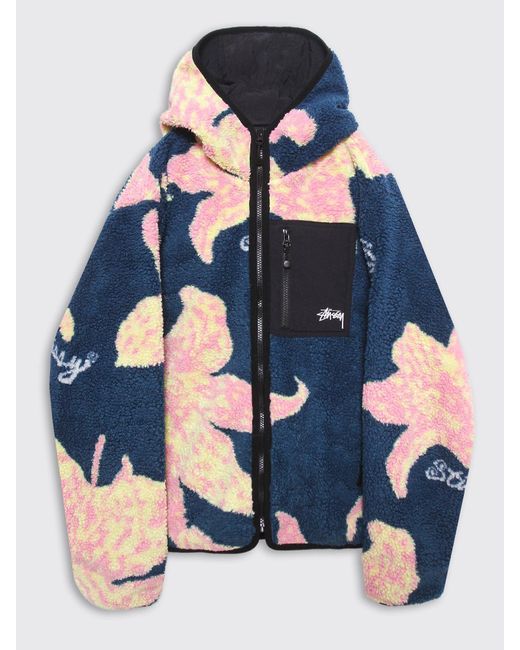 stussy floral sherpa hood jacket