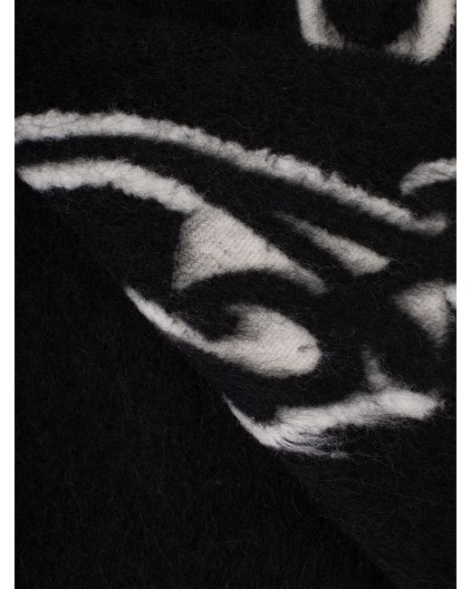 Acne Black Wool Logo Scarf