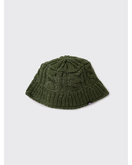 Stussy Green Cable Knit Bucket Hat for men