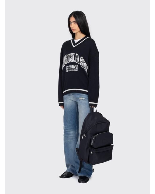 Maison Margiela Blue Mm6 V-Neck Sweater