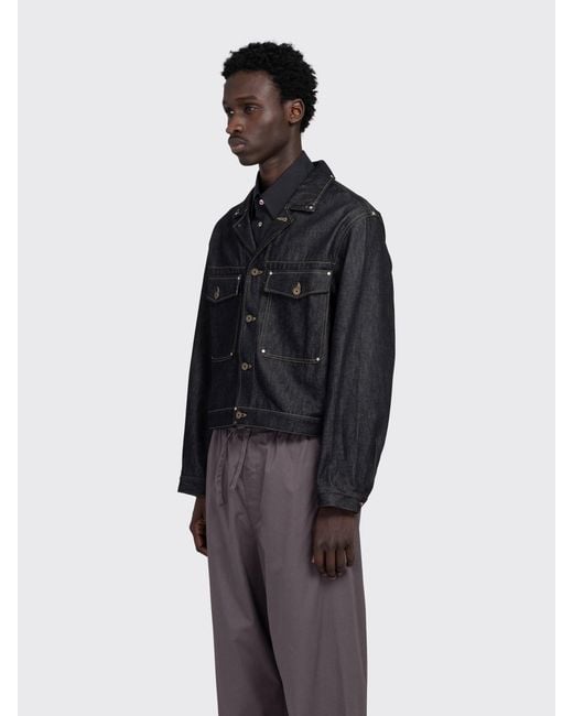 Lemaire Blue Trucker Jacket With Studs for men