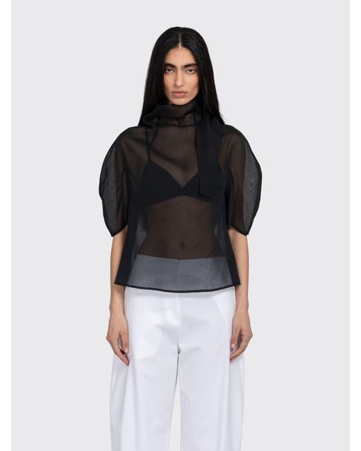 Amomento Black Knotted Collar Top