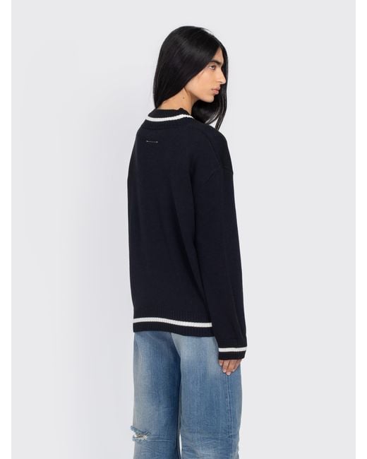 Maison Margiela Blue Mm6 V-Neck Sweater