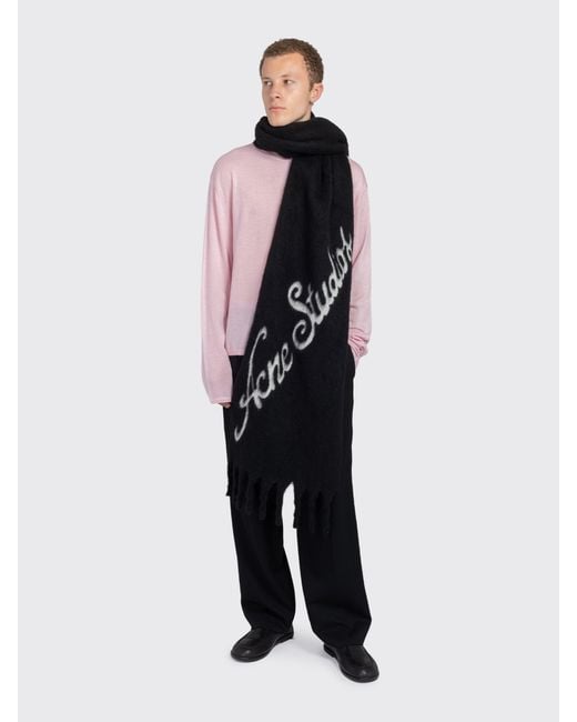 Acne Black Wool Logo Scarf