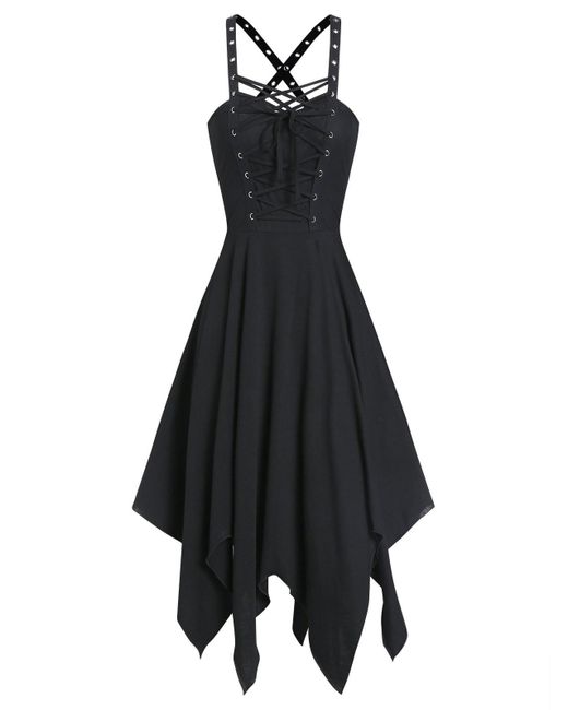 Black Gothic Handkerchief Dress with Lace-up Front Ghana | Ubuy