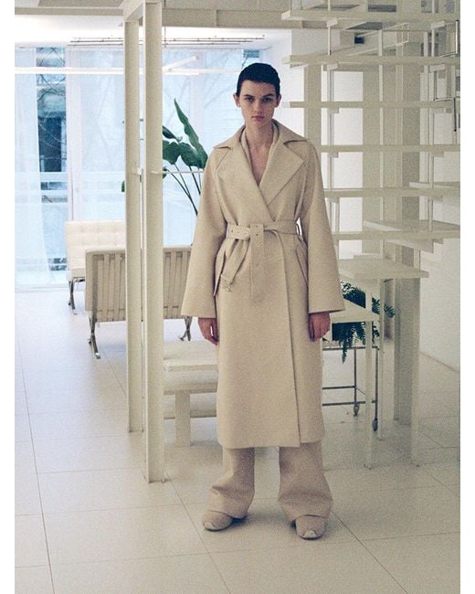Rosetta Getty Leather Buckle Belt Trench Coat In Ivory White Lyst Leather Buckle Belt Trench Coat, Trench Coat Buckle Belts