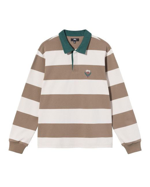 Stussy Cotton Big Stripe Rugby, Brown And White Rugby Shirt
